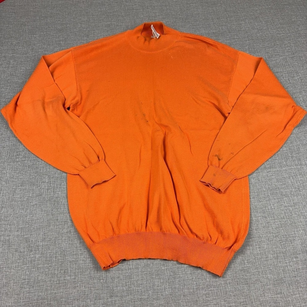Zanetti Sweater Mens IT 54 XL Orange Mock Neck 100% Pima Cotton Knit Pullover